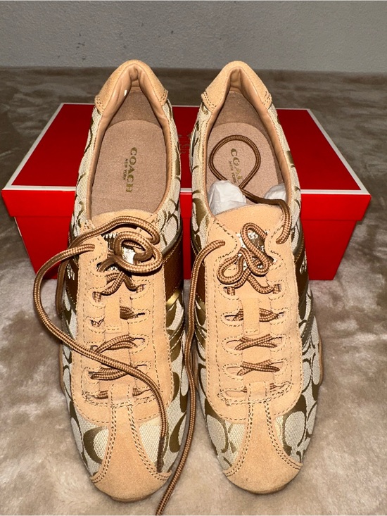 Coach Shoes - Coach Beige & Brown Signature Runner Sneakers - Women's